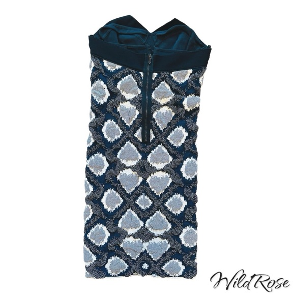 ROLAND MOURET Blue & Black Stretch Bodycon Corset Bustier Mini Dress SZ 4 - Picture 8 of 16